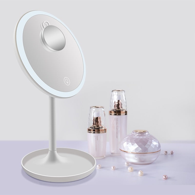Настольное зеркало для макияжа с подсветкой и увеличением ShineMirror TD-020 белого цвета