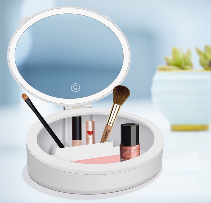 Настольное зеркало для макияжа с подсветкой ShineMirror TD-022 белого цвета