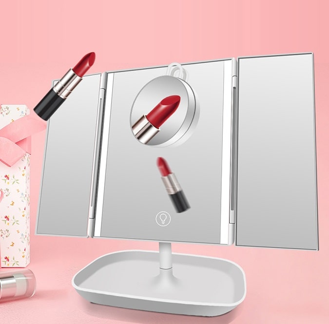 Настольное зеркало для макияжа с подсветкой и увеличением ShineMirror TD-028 белого цвета - фото2