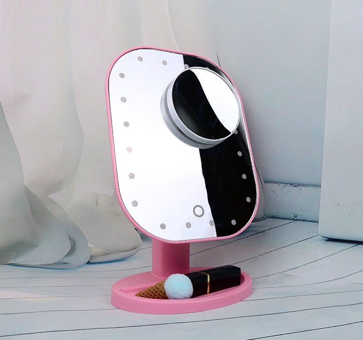 Настольное зеркало для макияжа с подсветкой и увеличением ShineMirror TD-002-01 розового цвета - фото4