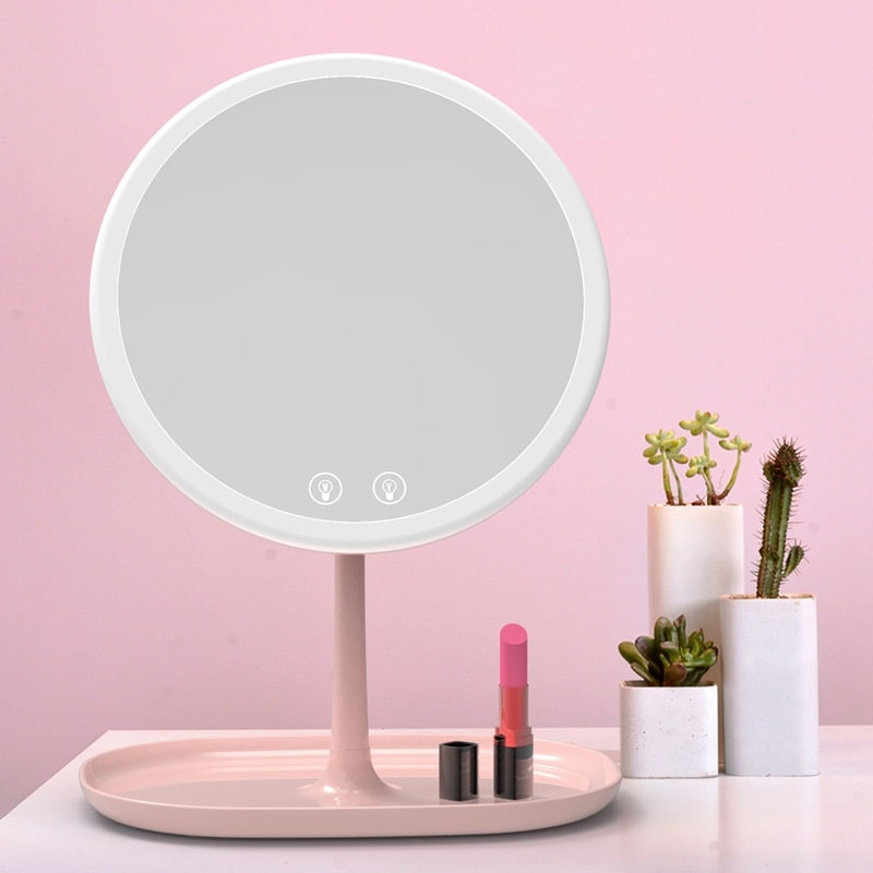Настольное зеркало для макияжа с подсветкой и увеличением ShineMirror TD-019-01 розового цвета - фото2