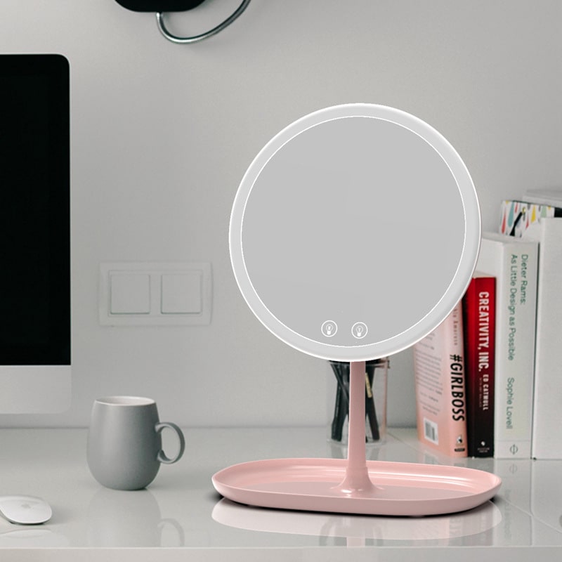 Настольное зеркало для макияжа с подсветкой и увеличением ShineMirror TD-019-01 розового цвета - фото4