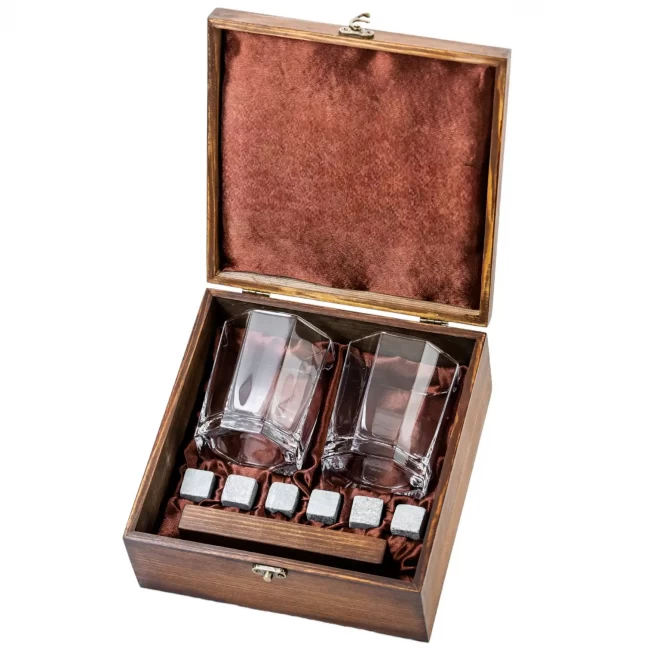 Подарочный набор для виски в деревянной шкатулке с камнями AmiroTrend ABW-103W - фото4
