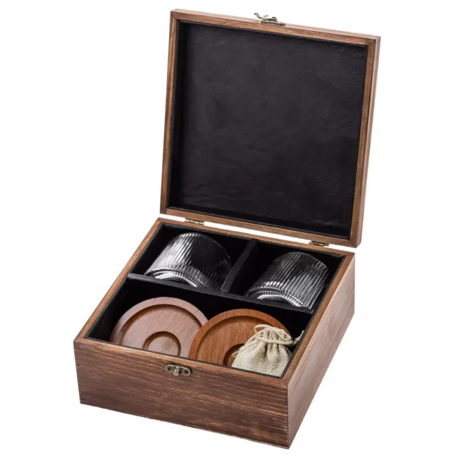 Подарочный набор с камнями для виски в деревянной шкатулке (вращающиеся стаканы с деревянной подставкой) AmiroTrend ABW-301W - фото5