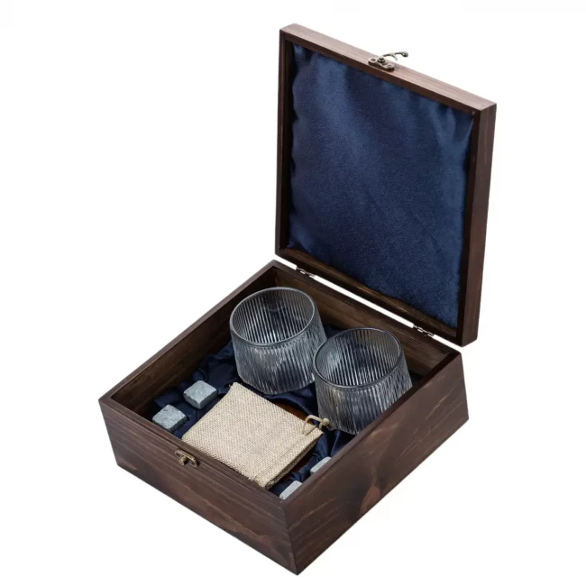 Подарочный набор с камнями для виски в деревянной шкатулке (крутящиеся бокалы с деревянной подставкой) AmiroTrend ABW-302W - фото3