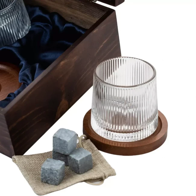 Подарочный набор с камнями для виски в деревянной шкатулке (крутящиеся бокалы с деревянной подставкой) AmiroTrend ABW-302W - фото8