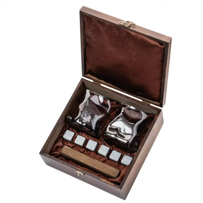 Подарочный набор для виски в деревянной шкатулке с камнями AmiroTrend ABW-304W - фото3
