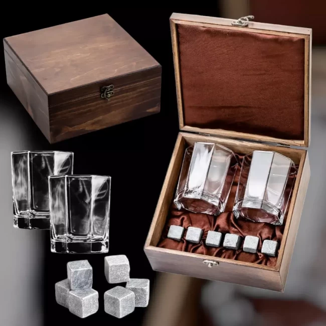 Подарочный набор для виски в деревянной шкатулке с камнями AmiroTrend ABW-104 - фото2