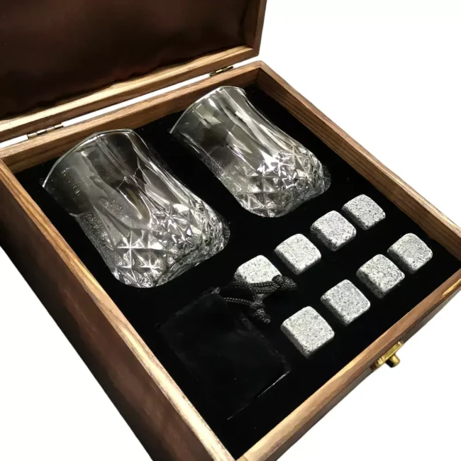 Подарочный набор с камнями для виски в деревянной шкатулке AmiroTrend ABS-203w - фото4