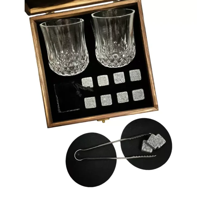 Подарочный набор с камнями для виски в деревянной шкатулке AmiroTrend ABS-203w - фото3