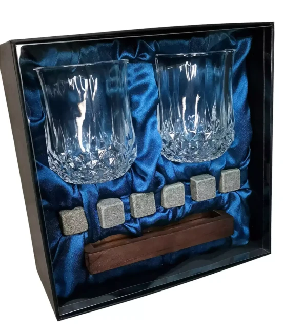 Подарочный набор для виски 2 стакана, подставка с камнями AmiroTrend ABW-310 blue - фото6