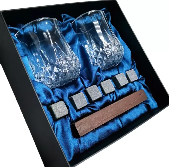 Подарочный набор для виски 2 стакана, подставка с камнями AmiroTrend ABW-310 blue - фото5
