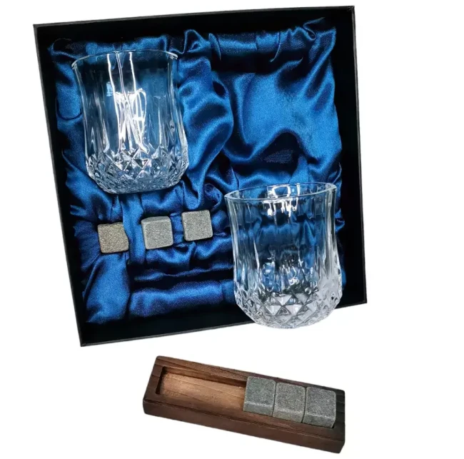 Подарочный набор для виски 2 стакана, подставка с камнями AmiroTrend ABW-310 blue - фото3