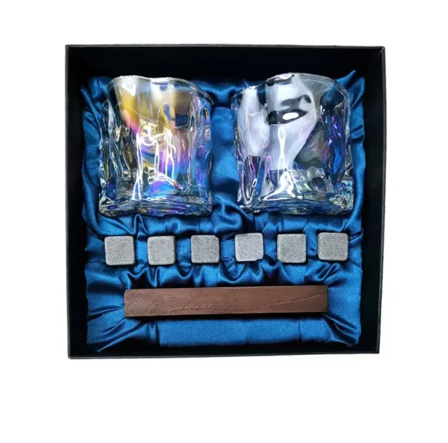 Подарочный набор для виски 2 стакана, подставка с камнями AmiroTrend ABW-311 blue pearl - фото2