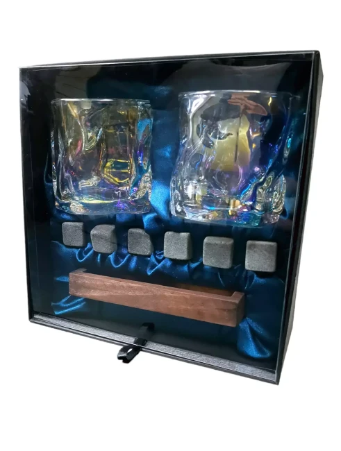 Подарочный набор для виски 2 стакана, подставка с камнями AmiroTrend ABW-311 blue pearl - фото10