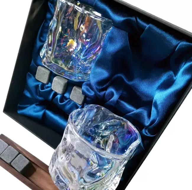 Подарочный набор для виски 2 стакана, подставка с камнями AmiroTrend ABW-311 blue pearl - фото7