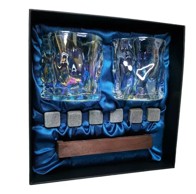 Подарочный набор для виски 2 стакана, подставка с камнями AmiroTrend ABW-311 blue pearl - фото9