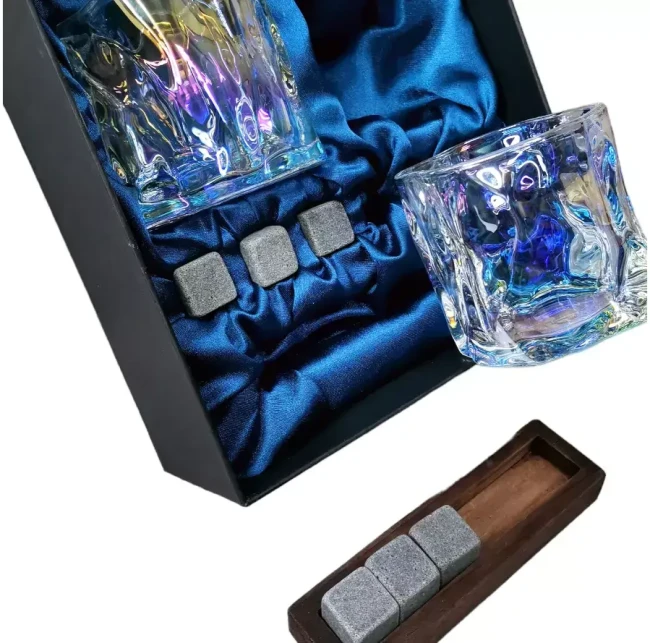 Подарочный набор для виски 2 стакана, подставка с камнями AmiroTrend ABW-311 blue pearl - фото6