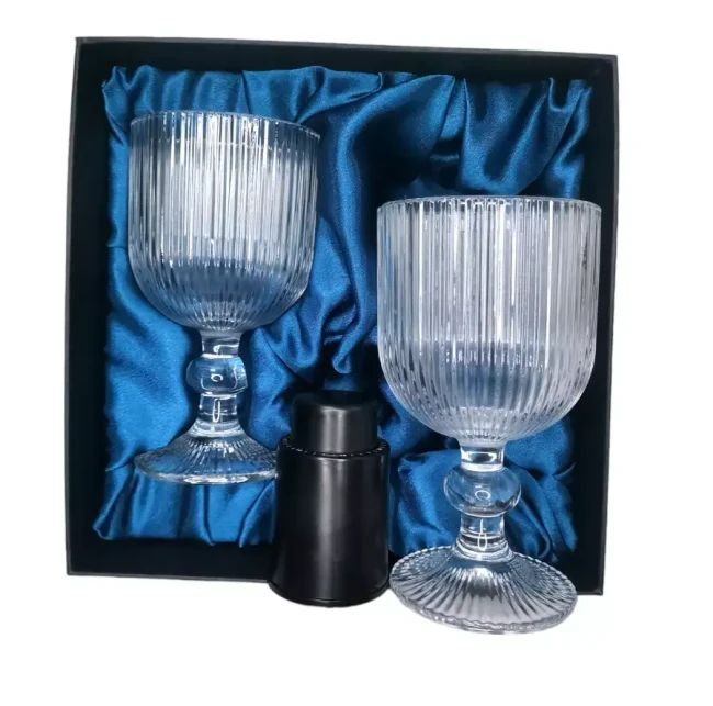 Подарочный набор для вина 2 бокала, вакуумная пробка AmiroTrend ABW-501 blue crystal - фото5