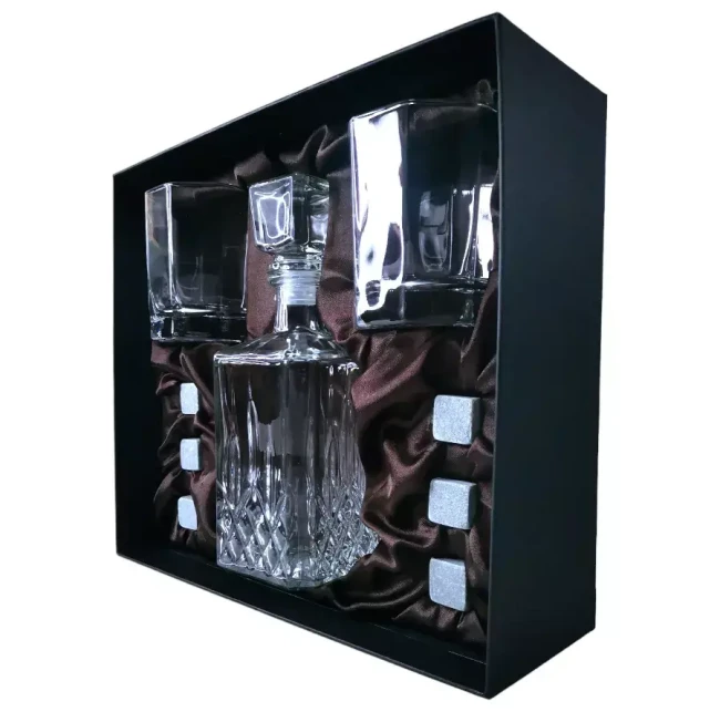 Подарочный набор для виски со штофом, 2 стакана, 6 камней AmiroTrend ABW-402 brown crystal - фото4