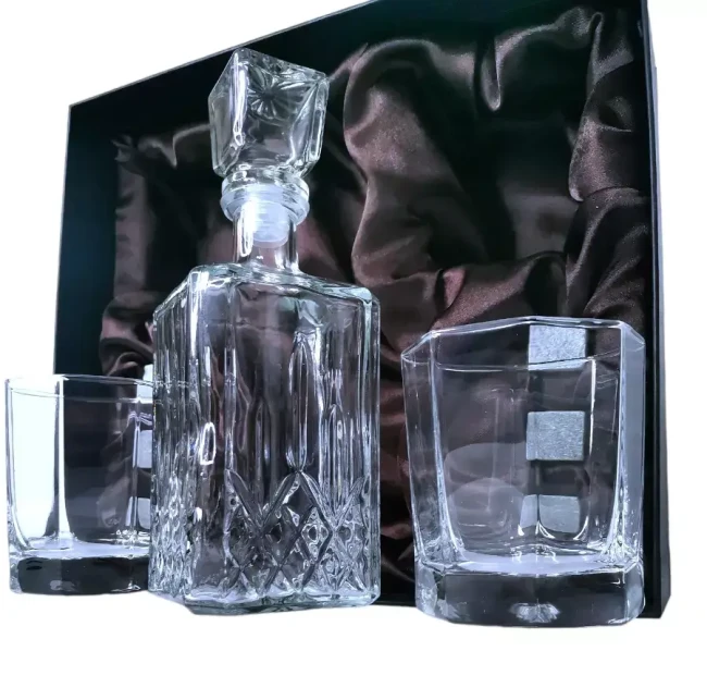 Подарочный набор для виски со штофом, 2 стакана, 6 камней AmiroTrend ABW-402 brown crystal - фото2