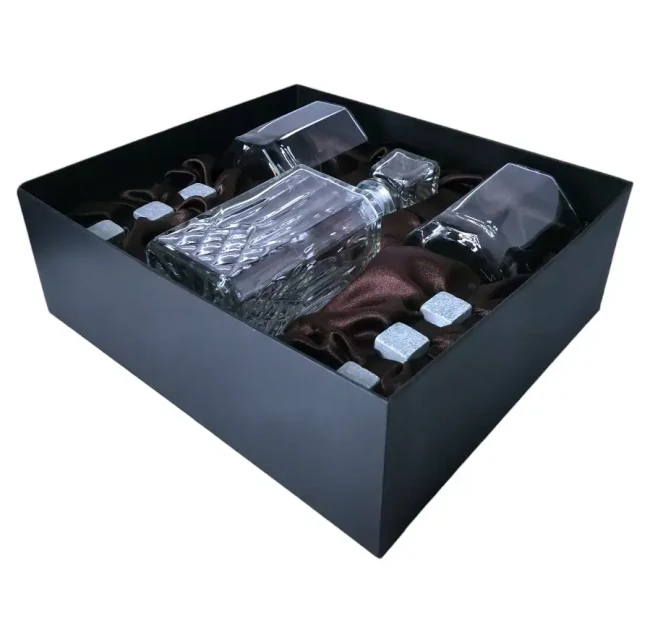 Подарочный набор для виски со штофом, 2 стакана, 6 камней AmiroTrend ABW-402 brown crystal - фото3
