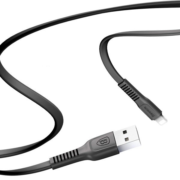Кабель USB Lightning для Apple Baseus CALZY-B01 плоский 2A 1 метр черный - фото2