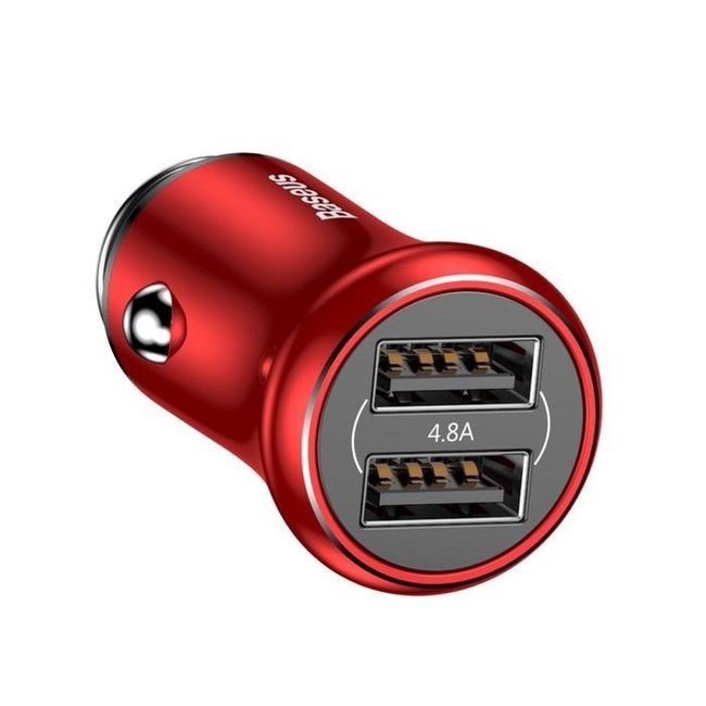 Автомобильное зарядное устройство Baseus Gentleman 4.8A Dual-USB Car Charger красный - фото3