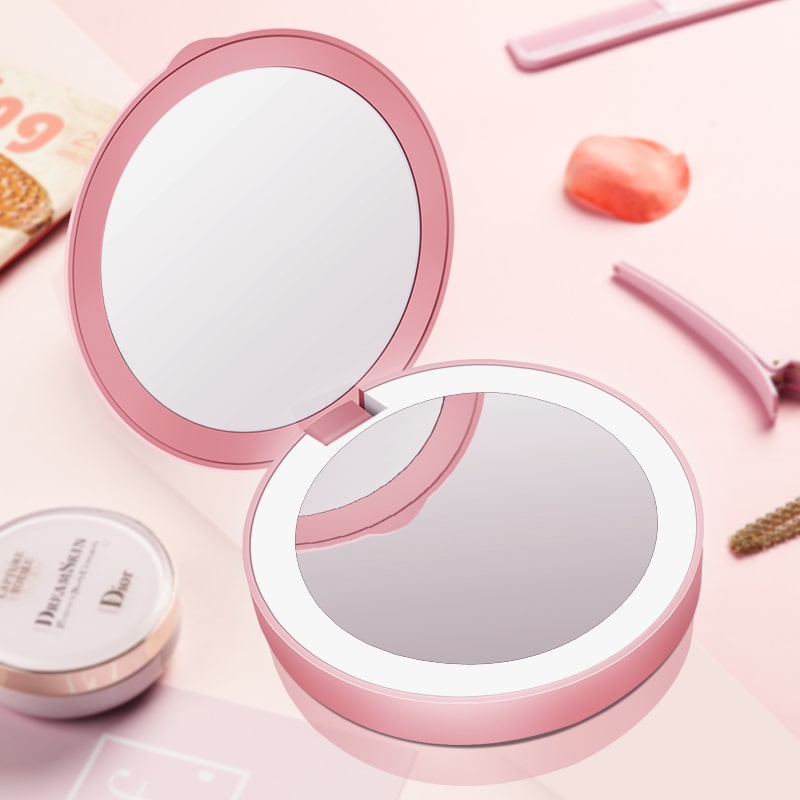 Зеркало для макияжа с подсветкой и увеличением ShineMirror TD-018 розового цвета - фото