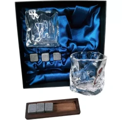 Подарочный набор для виски 2 стакана, подставка с камнями AmiroTrend ABW-311 blue crystal - фото