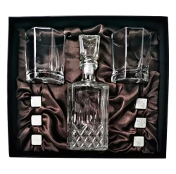 Подарочный набор для виски со штофом, 2 стакана, 6 камней AmiroTrend ABW-402 brown crystal - фото