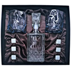 Подарочный набор для виски со штофом, 2 стакана, 6 камней AmiroTrend ABW-404 transparent blue - фото