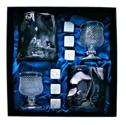 Подарочный набор 2 бокала, 2 рюмки с 6 камнями AmiroTrend ABW-351 transparent black - фото