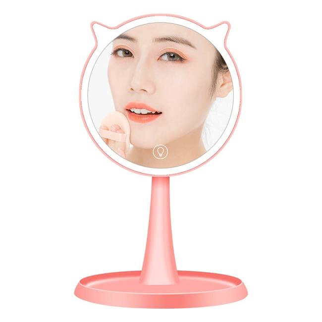 Настольное зеркало для макияжа с подсветкой ShineMirror TD-08 розового цвета - фото2
