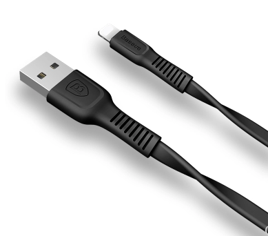 Кабель USB Lightning для Apple Baseus CALZY-B01 плоский 2A 1 метр черный - фото