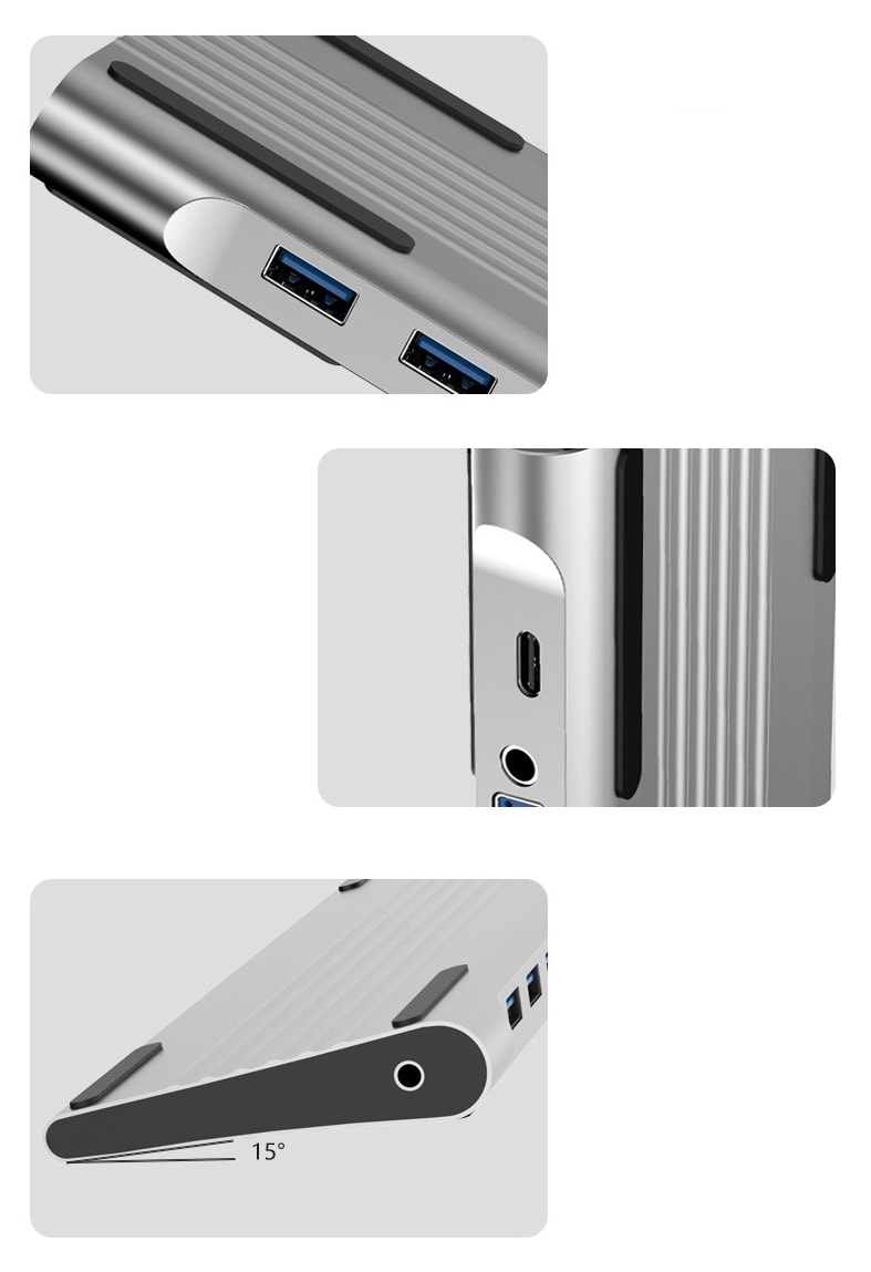 Адаптер 10-в-1 USB-C Multifunctional Converter - HDMI, VGA, Stereo, USB-C, USB 3.0х3, RJ45, SD, Micro SD серый