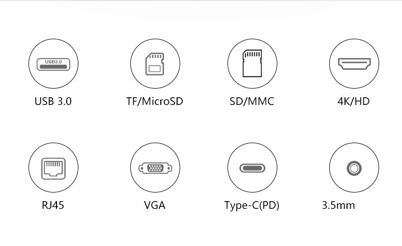 Адаптер 10-в-1 USB-C Multifunctional Converter - HDMI, VGA, Stereo, USB-C, USB 3.0х3, RJ45, SD, Micro SD серый