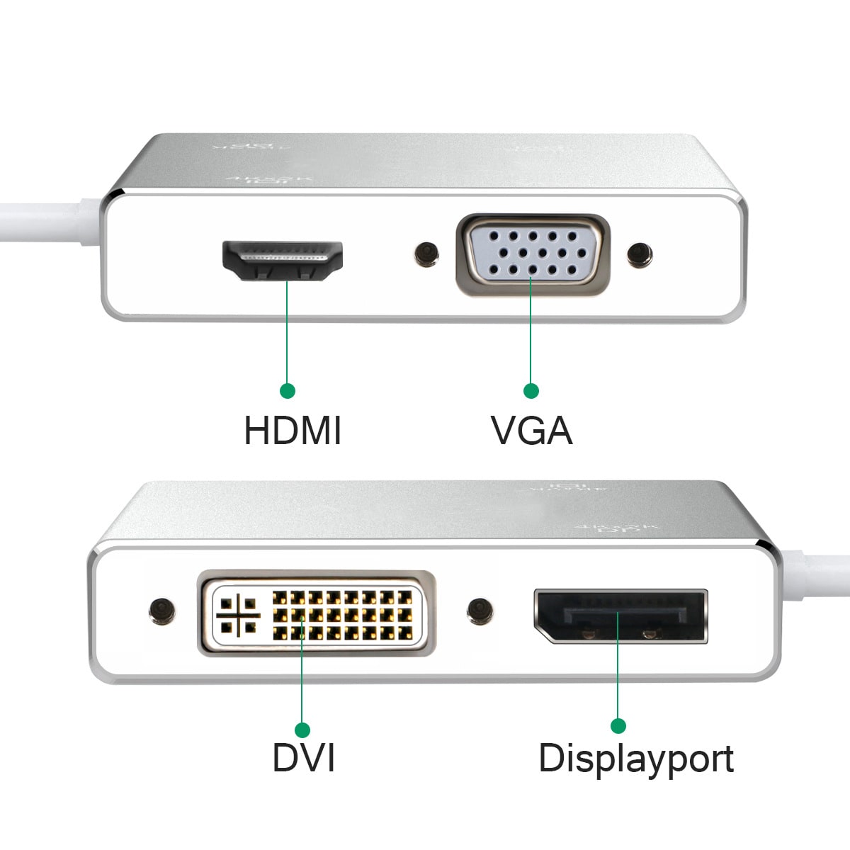 Адаптер 4в1 Mini Displayport в HDMI, VGA, DVI, Displayport 4K