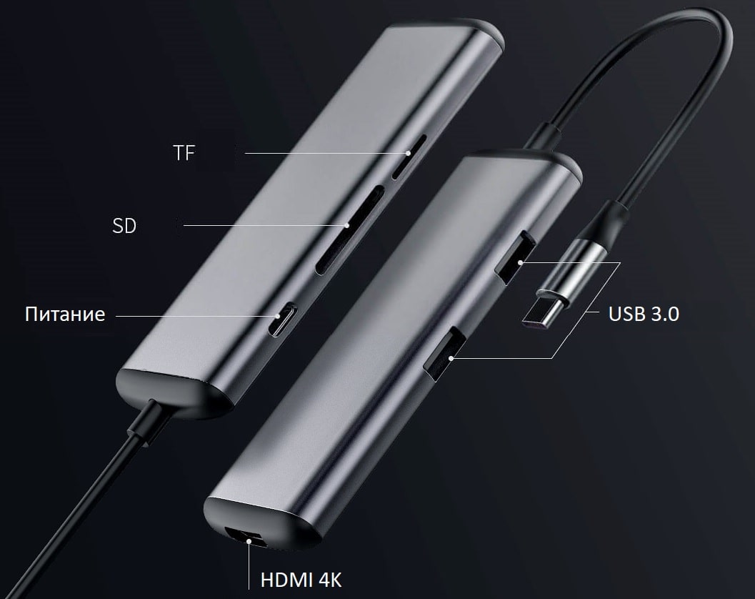 Адаптер USB-C to HDMI HAGiBiS UC39-PDMI графитовый