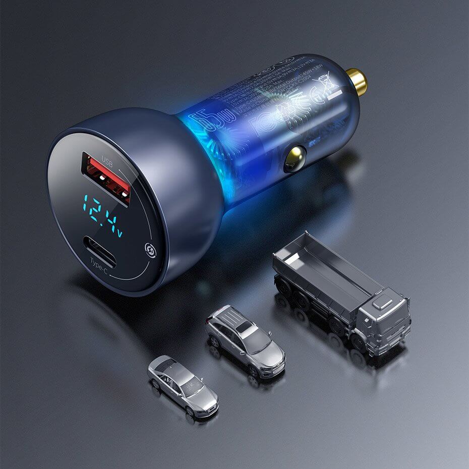 Автомобильное зарядное Baseus QC 4.0+ PD3.0 PPS 65W USB + Type-C 5A Серый (CCKX-C0A) - фото