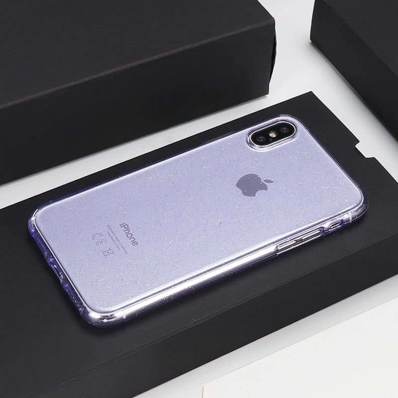 Чехол для Apple iPhone X / Xs гелевый с блестками BOOSTAR фиолетовый