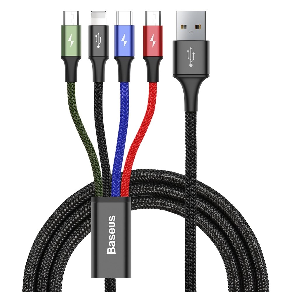 Кабель Baseus 4 в 1 Rapid Series USB - USB Type-C/Lightning/2xmicroUSB (CA1T4-C01) 1.2 метра