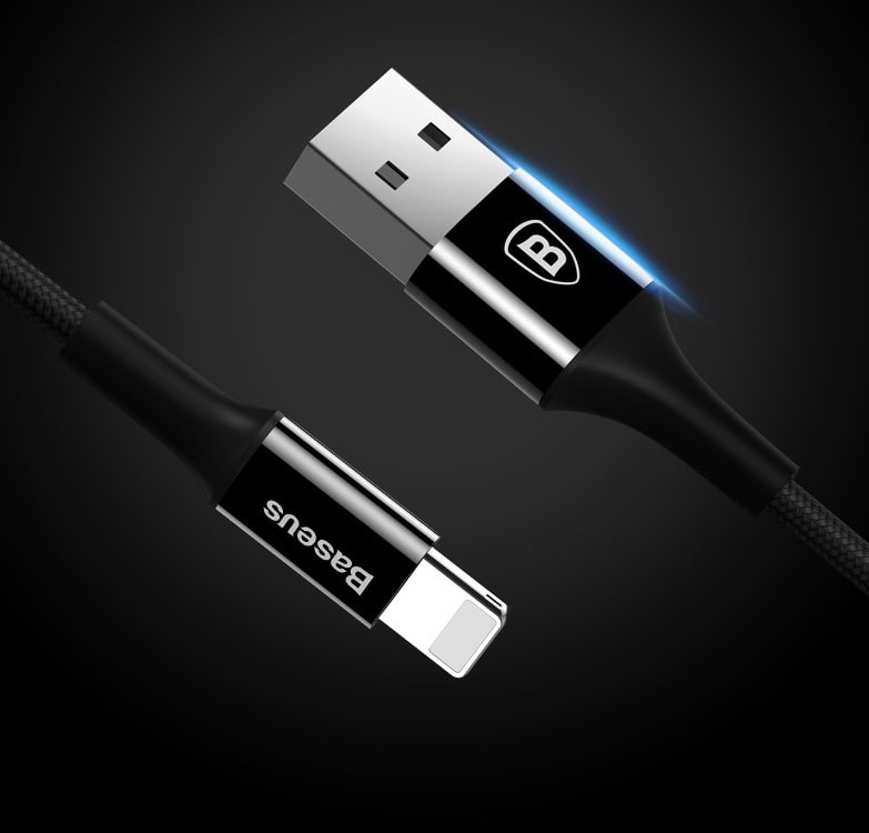 Кабель USB Lightning для Apple Baseus CALSY-01 металлические коннекторы 2A 1 метр черный
