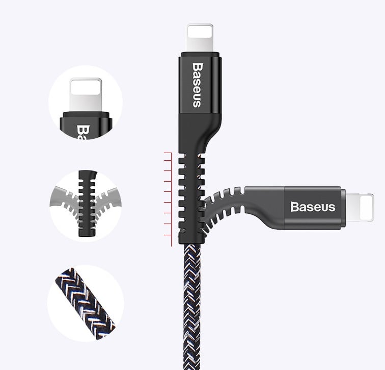 Кабель USB Lightning для Apple с защитой от перегиба Baseus CALZJ-A01 2A 1 метр черный