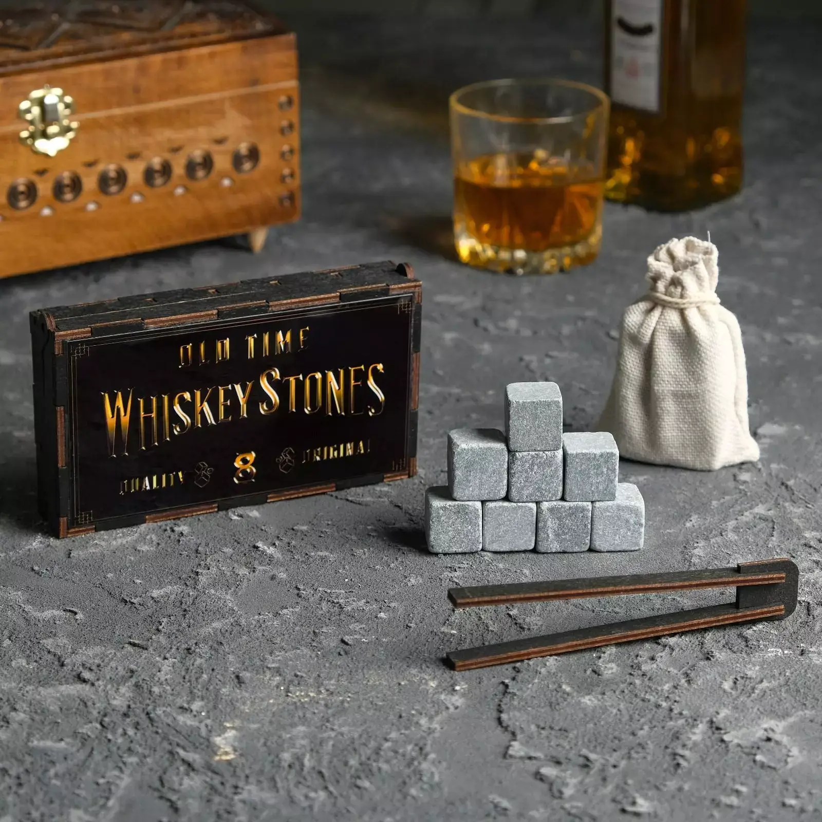Камни для виски в шкатулке на магнитах,  Amiro Stone WS-105, 8 шт  - фото