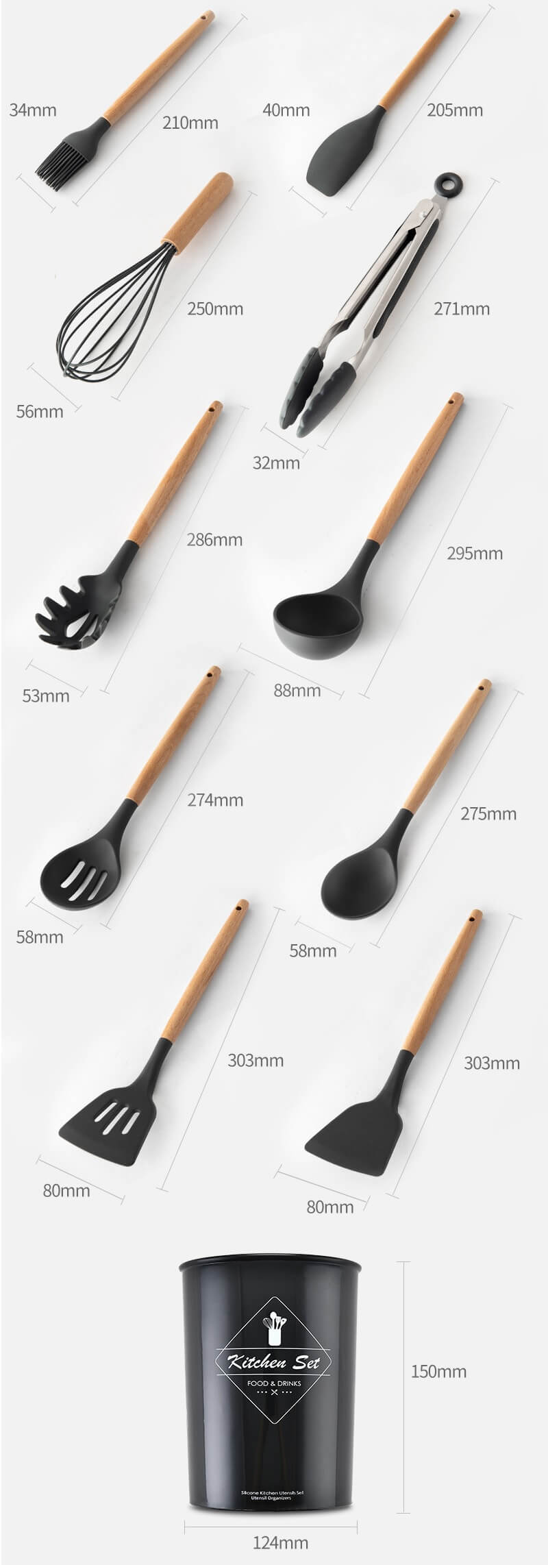Набор кухонных принадлежностей Amiro Kitchen Set AGS-011 из 11 предметов - фото