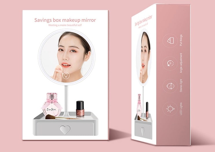 Настольное зеркало для макияжа с подсветкой и увеличением TD-021 розового цвета