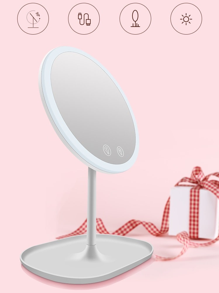 Настольное зеркало для макияжа с подсветкой и увеличением ShineMirror TD-019-01 белого цвета