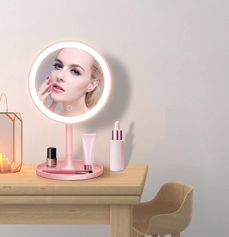 Настольное зеркало для макияжа с подсветкой ShineMirror TD-032 розового цвета
