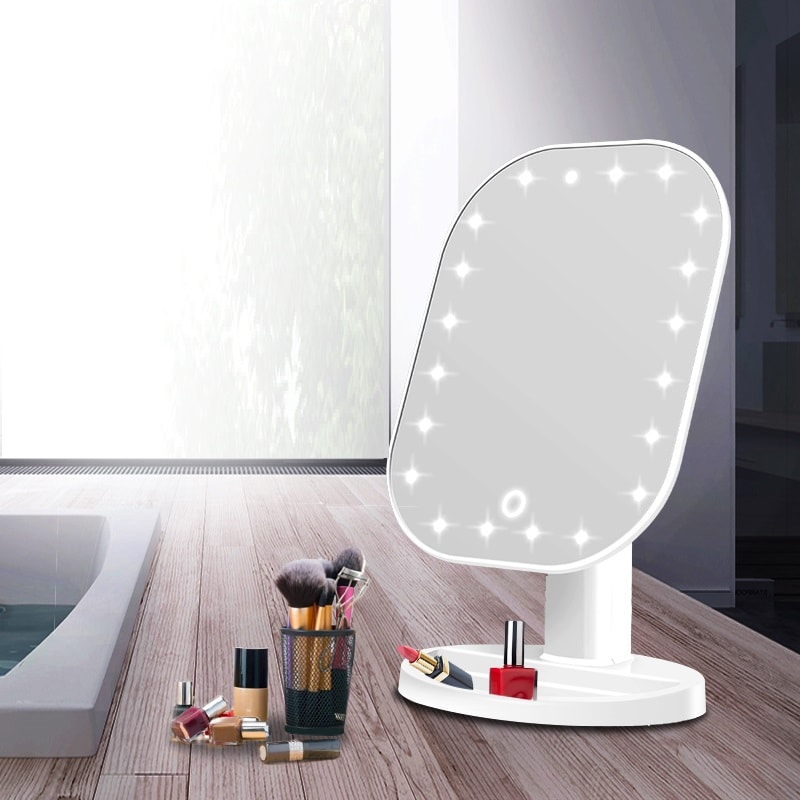 Настольное зеркало для макияжа с подсветкой TD-002 белого цвета